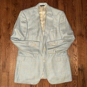 Brooks Brothers 100% Silk 2 Button Blazer Men's 42L Light Blue Plaid Herringbone